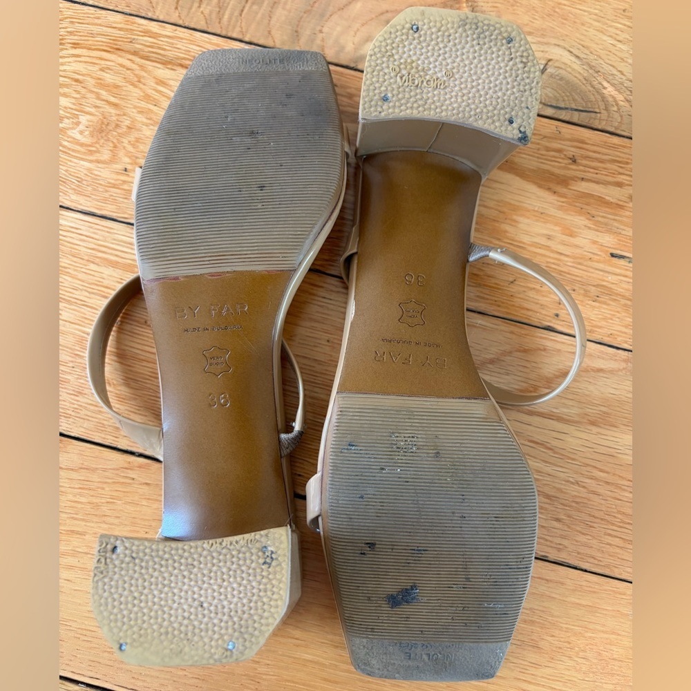BY FAR Tanya Nude Patent Square Toe Block Heel Sandals - Picture 6 of 6